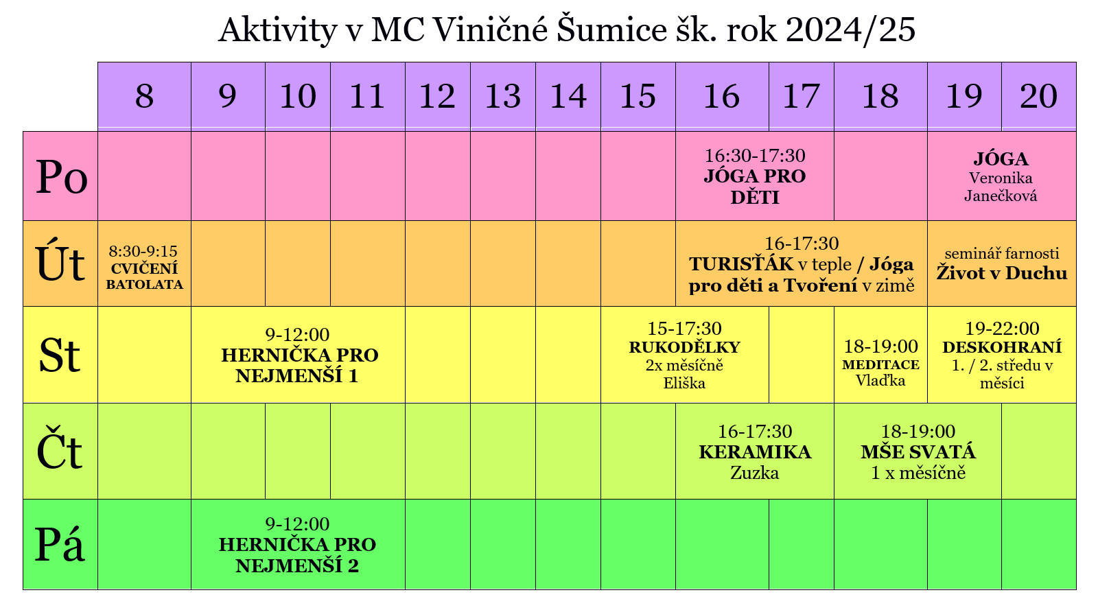 Rozvrh kroužků